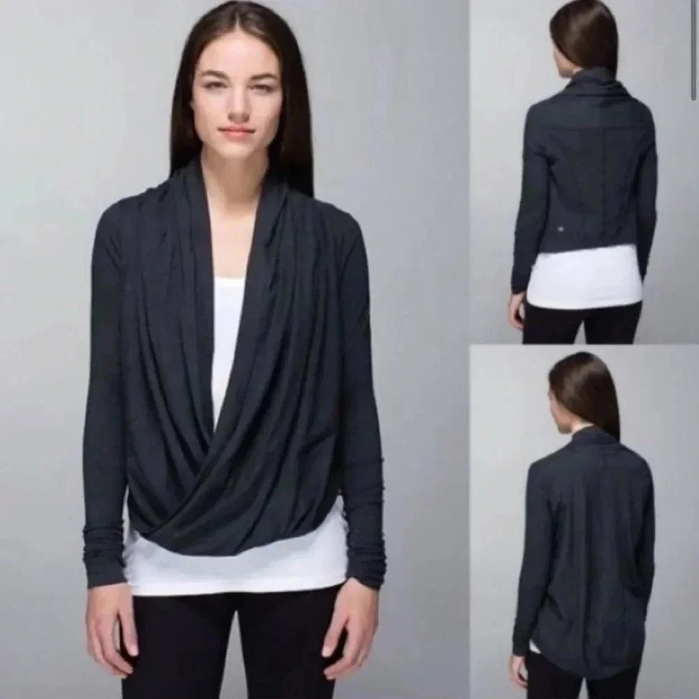 Lululemon Iconic Wrap Sweater Heathered Black Grey Size 6